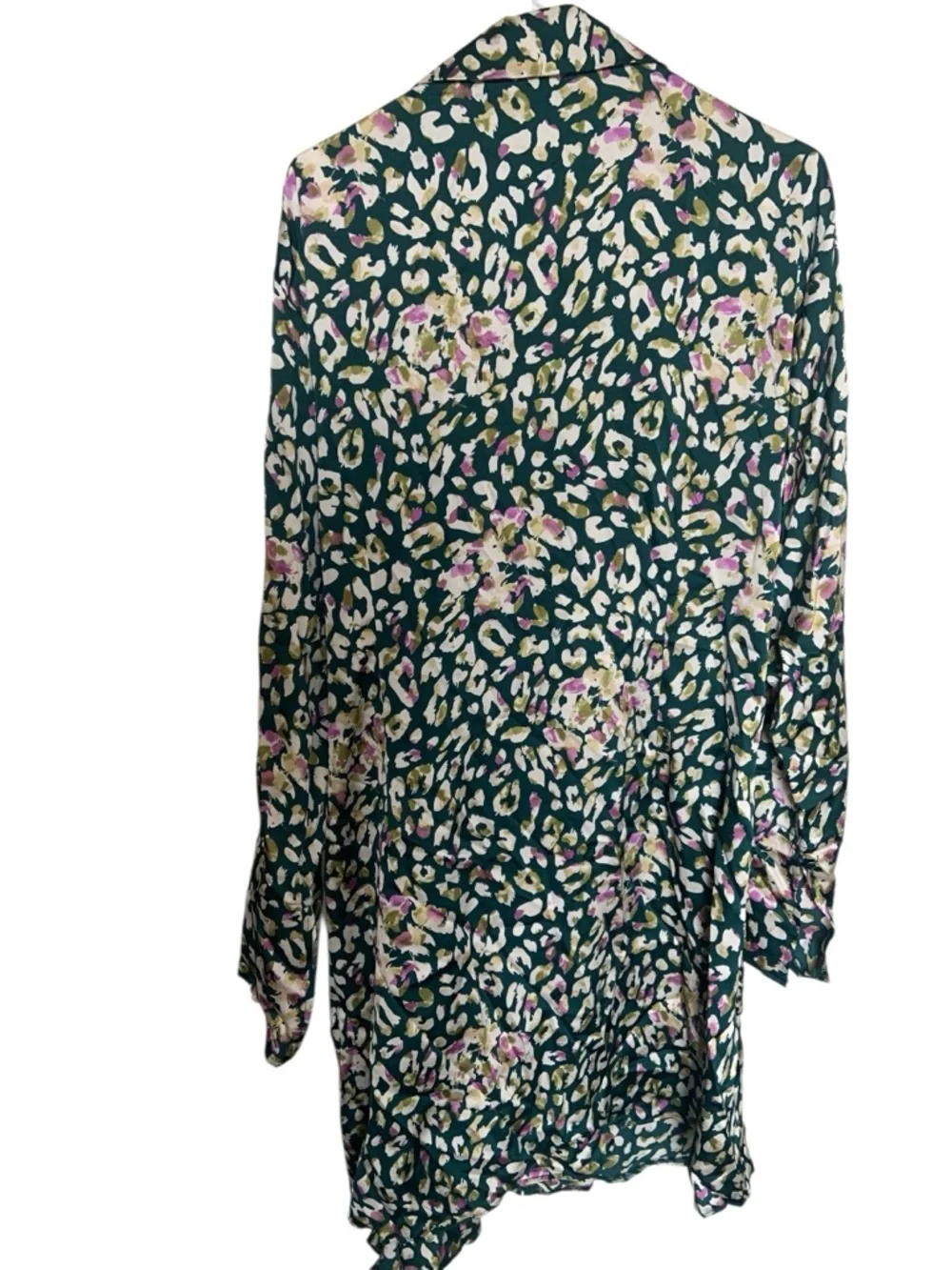 Boohoo Teal Green Floral-Leopard Print Wrap Dress - Picture 8 of 9